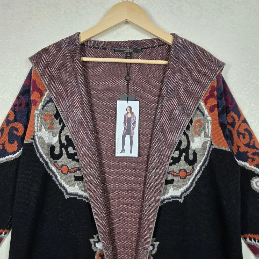 Max Sport Hooded Longline Cardigan XL Black Orange Open Front Pockets $368 SRP - Picture 2 of 16